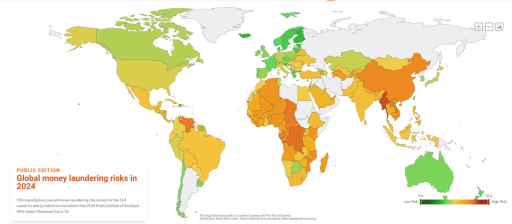 Ryzyko przestępstw finansowych w Polsce i innych krajach wg AML Index