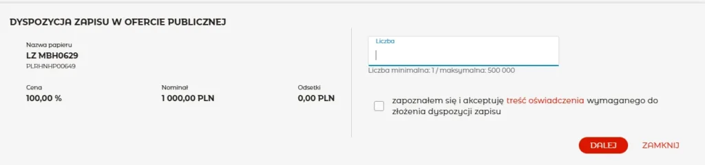 Jak kupić detaliczne listy zastawne mBanku - krok 3